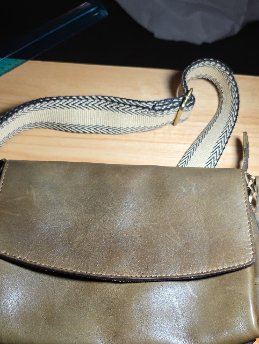 Women's Olive Crossbody Bag with Woven Strap